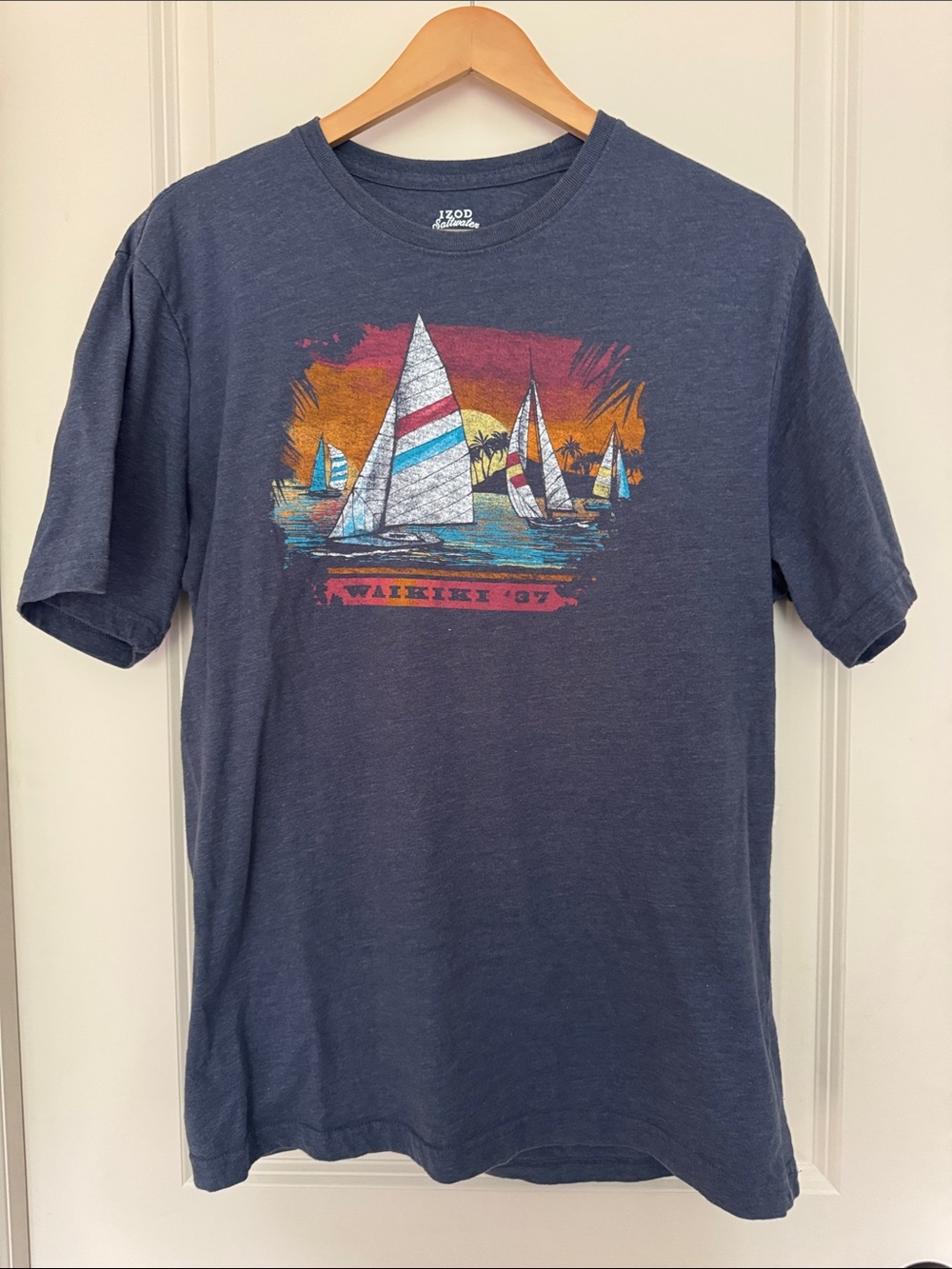 Izod Navy Short-Sleeve Graphic Tee with Multicolor Sail Print